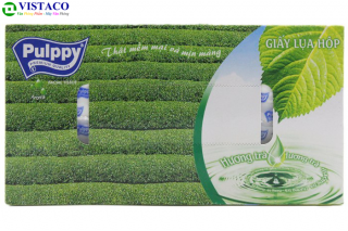 Khăn giấy lụa trà xanh hộp Pulppy 100 tờ