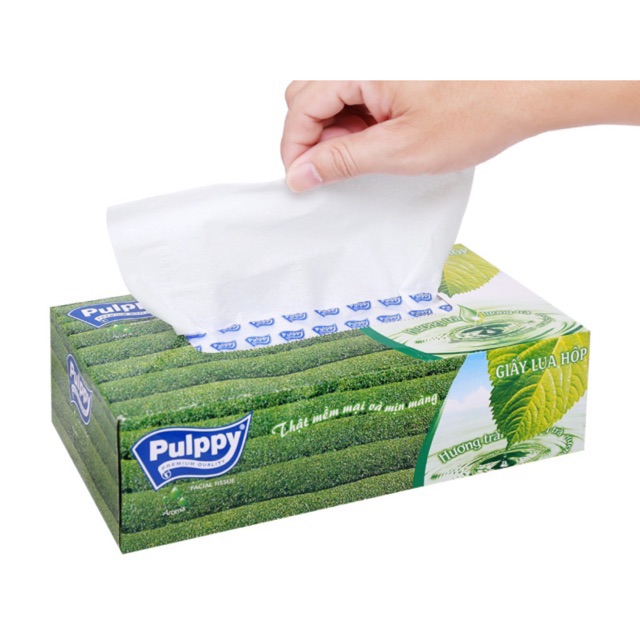 Khăn giấy lụa trà xanh hộp Pulppy 100 tờ